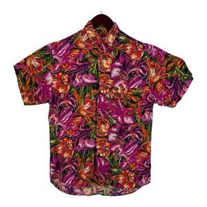 Vintage Guess Georges Marciano Button Up Colorful Floral Hawaiian Shirt Medium
